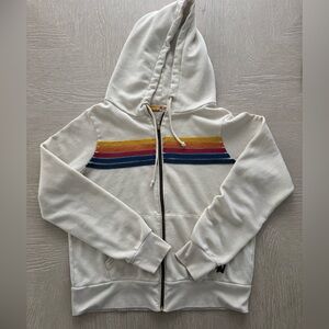 Aviator Nation Cream Hoodie with Rainbow Stripes